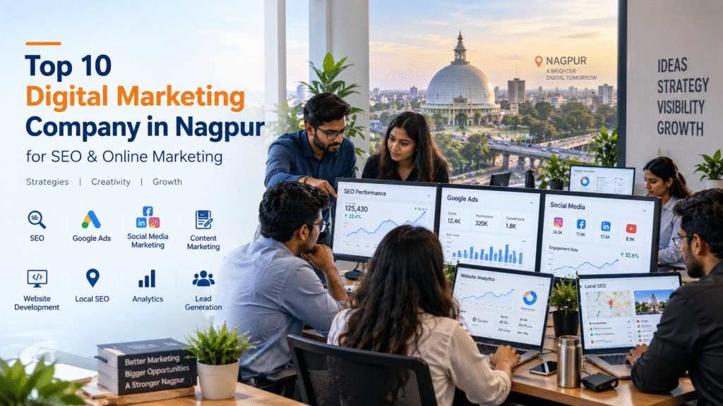 Top 10 Digital Marketing Company in Nagpur offering SEO, Google Ads, social media marketing, Local SEO, and online marketing services.