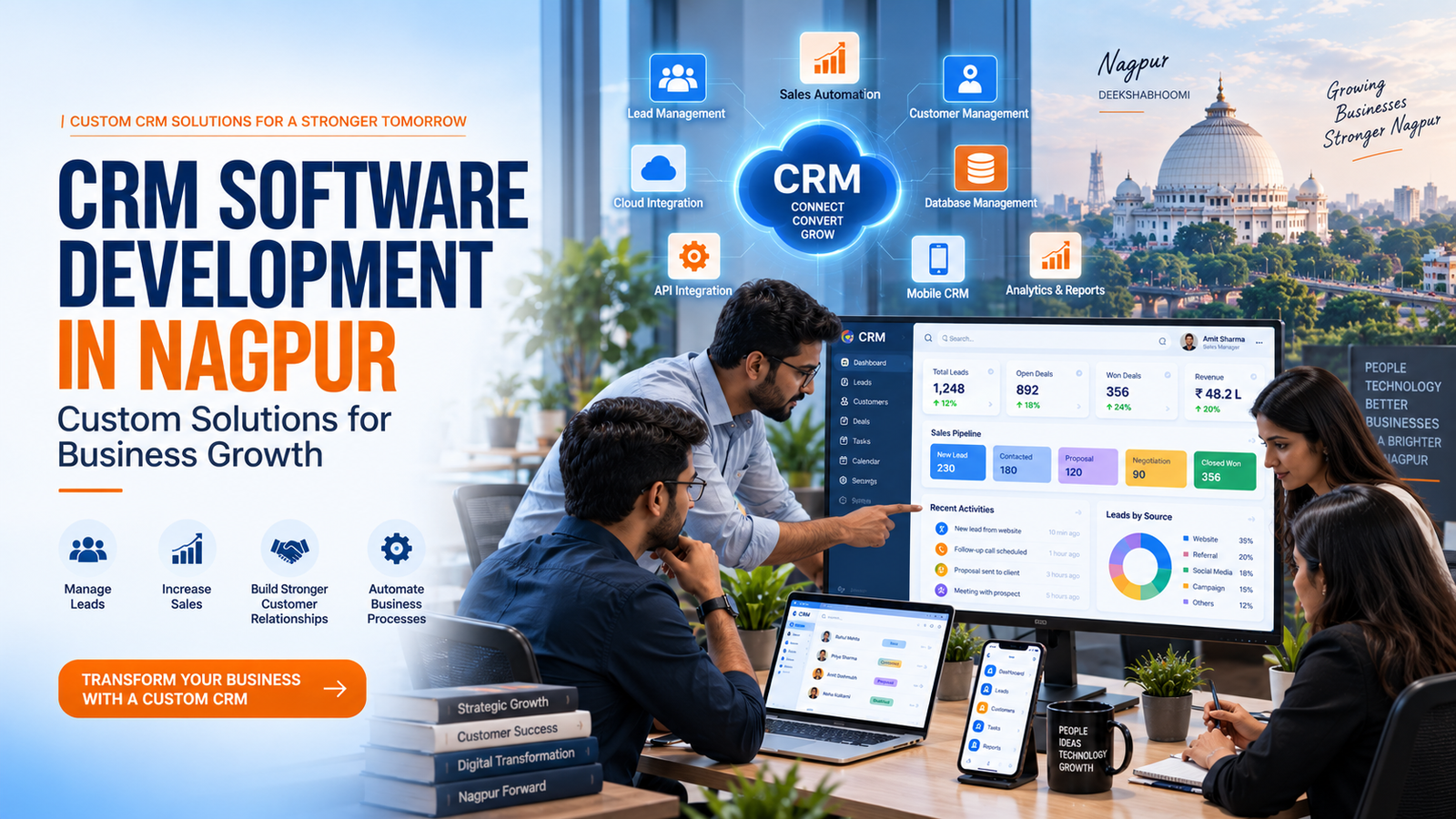 CRM Software Development in Nagpur with custom CRM dashboards for lead management, sales automation, customer management, and business growth.